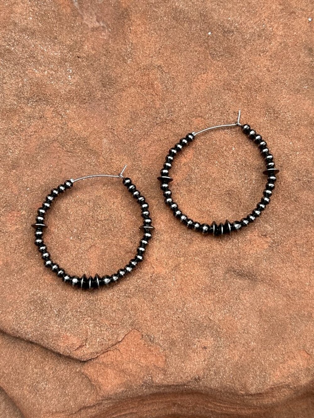 Handmade Triple Saucer Brushed Steel Western Pearl Hoop Earrings